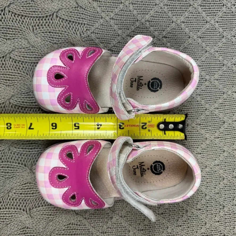 Livie & Luca Matilda Jane Pink Checkered Kids Shoes with Flower Design ~ 10